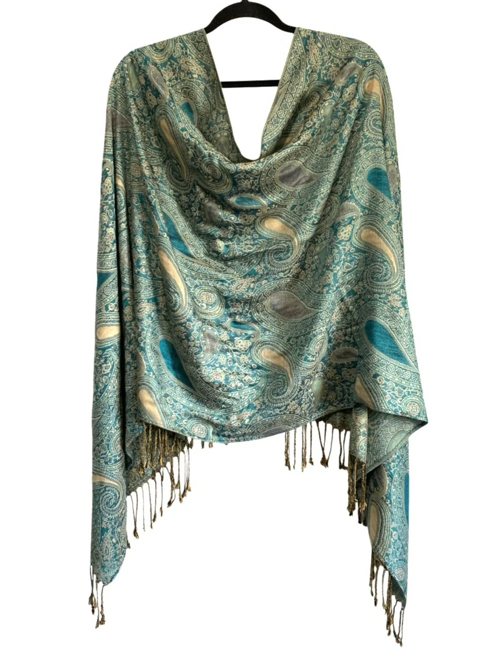 Cashmere & Silk Blend Paisley Print Fringe Scarf